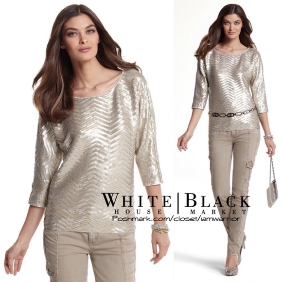 White House Black Market chevron sequin dolman sleeve top *shop@iamwarrior